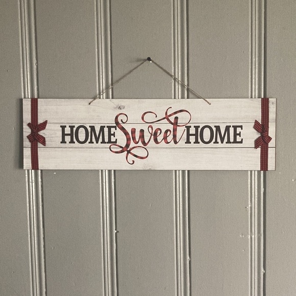 NWT Slatted Wood Horizontal Home Sweet Home Decor Sign w/ Bows - Picture 7 of 14